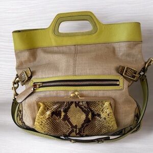 Ultra Rare 2008 Bonnie Cashin Kisslock Chartreuse and Straw Foldover Bag!